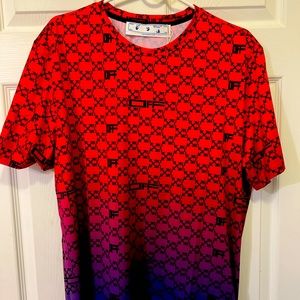 Sold!Off-White men’s athleisure monogram short sleeve tee shirt black & red, XL.